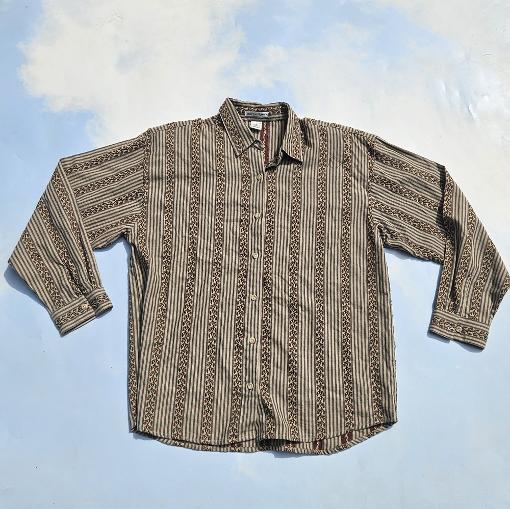 Vintage 70s Button Down Patterned Blouse Vintage Grandma Grandpa Top